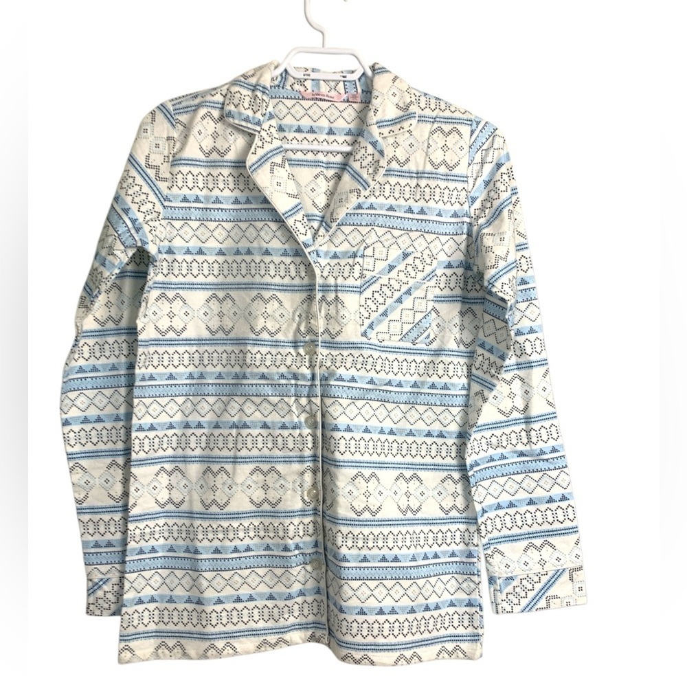 La Vie en Rose NWOT Flannel Pyjama Set Blue White and Grey